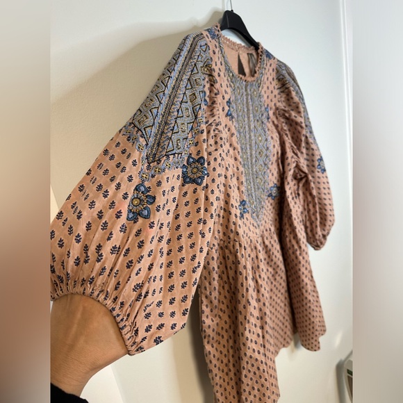 ANTHROPOLOGIE  Embroidered Cotton  Boho Mini Tunic Dress SZ 6 - Picture 5 of 17